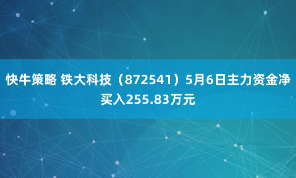 快牛策略 铁大科技（872541）5月6日主力资金净买入255.83万元