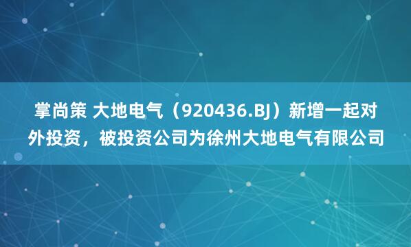 掌尚策 大地电气（920436.BJ）新增一起对外投资，被投资公司为徐州大地电气有限公司